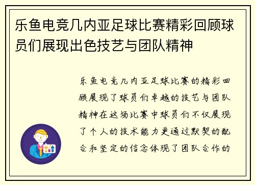 乐鱼电竞几内亚足球比赛精彩回顾球员们展现出色技艺与团队精神
