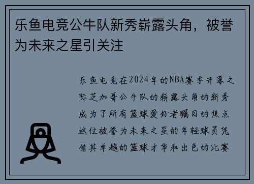 乐鱼电竞公牛队新秀崭露头角，被誉为未来之星引关注